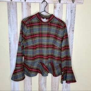 BP Flannel Peplum Top Bell Sleeve Womens Medium